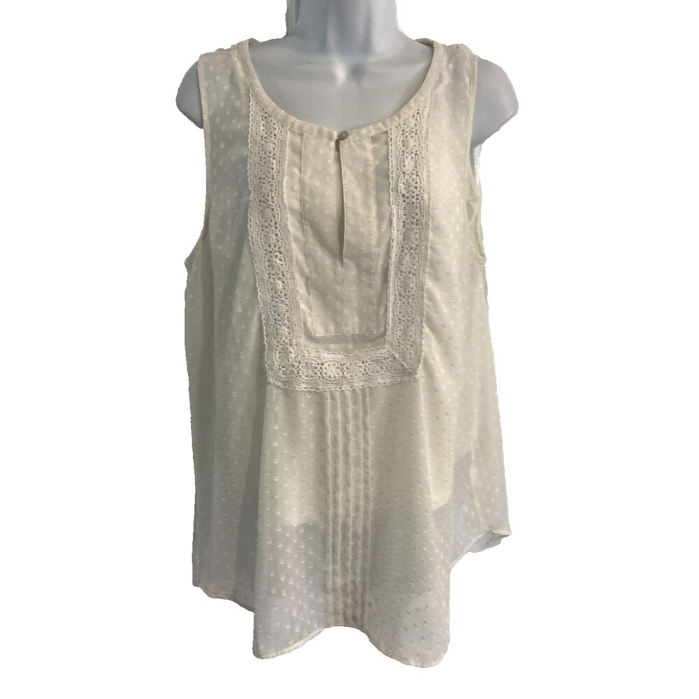 Daniel Rainn Tank Top w/Cami Women's Large Ivory Sleeveless Crochet Trim Blouse